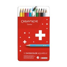 Caran d'Ache 12 Crayon de couleur Swisscolor aquarellable en boîte en métal