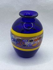 Murano Millefiori Cobalt Colorful Primavera Bud Vase Italian Art Glass READ