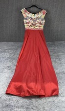 Sherri Hill Dress Women's 2 Red White Floral Formal Long Maxi Rhinestones Prom