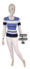 Un Jour Ailleurs Taille 38 Superbe haut top tee shirt manches courtes bleu blanc