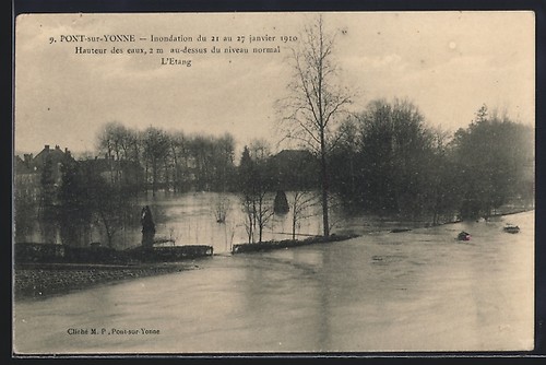 Cpa pont sur - pont-sur-yonne,, inondation