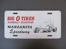 Vtg 80s MANZANITA SPEEDWAY Racetrack Big O Tires License Plate, Dirt Track