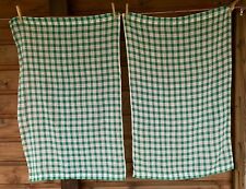 Pair of Vintage Green & White Lightweight Cotton Gingham Curtains Height 81cm x 54