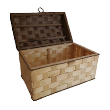 N2567 storage box slat wood wicker handmade Italy vintage 20th France