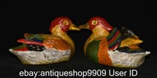 8 pouces Chine antique cuivre scénique émail canard mandarin sculpture paire