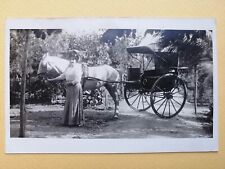 Old postcard photo card HITCH CAR with 2 WHEELS horse carriage