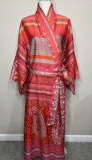 Bassetti Italy Granfoulard Belted Kimono Floral/Paisley/Stripe Cotton Size L/XL