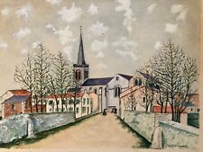 Beautiful drawing 1950 watercolor painting village raw art naive to identify old