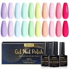 Vernis Gel UV Semi Permanent10 Couleurs Brillante Pastel Bleu Rose Jaune Vert...