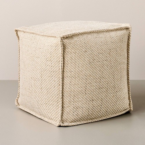Wool pattern square pouf - square, cream