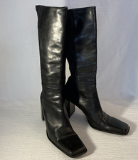 Diba USA Sz 9 Stretch Back Black Leather Boots 3 in Square Toe Made in Brazil