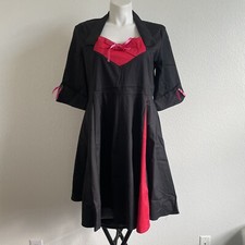 Retro Pin up Rockabilly Swing Dress Womens Plus Size 5XL Black & Red Fit & Flare