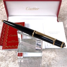 Cartier Ballpoint Pen Diabolo Black Resin 18K Gold Finish with Box & Papers