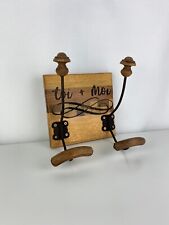 Nice Antique Engraved Style Wooden Coat Holder, 2 Iron & Wood Fathers 