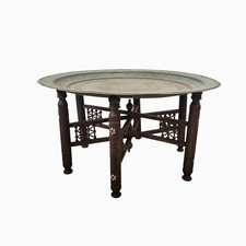 Oriental Wooden Coffee Table and Copper Top, Early 20th Century