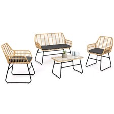 Salon de jardin bas BELEM imitation rotin 4 places avec coussins gris