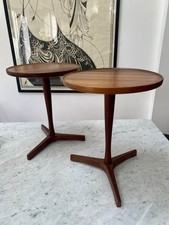 Pair Mid Century Danish Hans C Andersen Circular Teak Pedestal Tables