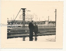 Vintage Photo - Man & Child on Station Platform and Electric Locomotive