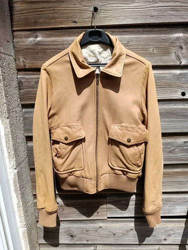 Blouson cuir camel - en,