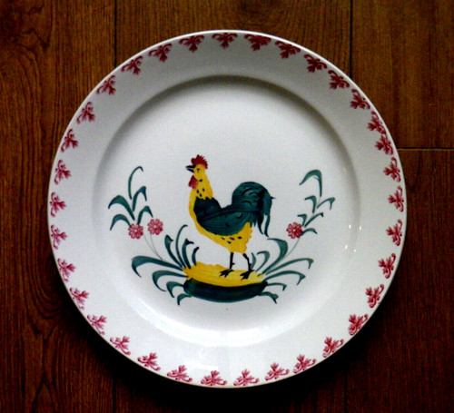 Ancien plat décor coq - au, en