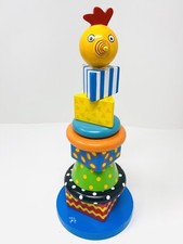 Tatiri Colorful Stripes Polka Dots Whimsical Wooden Rotating Chicken Figurine