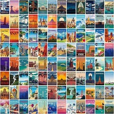 108 PCS Vintage Travel Scenery Stickers – World City & Poster Scrapbooking Set