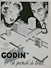 PUBLICITÉ PRESSE 1954 GODIN CUISINIERE CHAUFFAGE CUISINE FROID RÉFRIGÉRATEUR