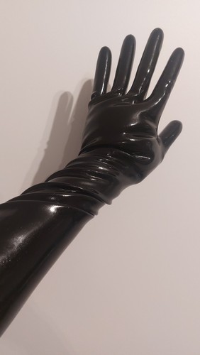 Black latex opera gloves