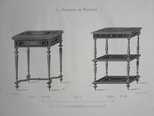 HENRI II style shelf stake engraving the FURNITURE STORE Victor QUETIN 19th century