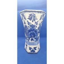 Vintage Delft Blue & White Floral Porcelain Vase 5.5”t & 3.5” Mouth- Excellent!