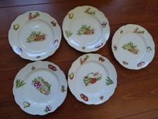 5 BELLES ANCIENNES ASSIETTES PLATES DECOR LEGUMES POTAGER diamètre 24 cm