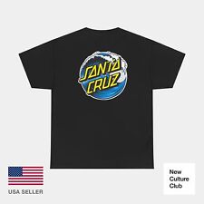 Santa Cruz WAVE DOT Blue Yellow Tee Skateboard California Retro T Shirt Print