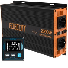 EDECOA Convertisseur 12V 220V Onduleur Pur Sinus 2000W 2X USB ET-RC PRO