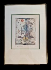 René Carcan gravure Abstrait  " La pêche à la crevette " E/A Numéroté 11/15 