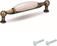 Poignée meuble vintage zamak finition laiton porcelaine céramique entraxe 96 mm