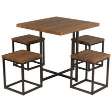 Set Table BAR Et 4 Selles Modèle Assisi Brun Noyer Chaises Salon Relax Café