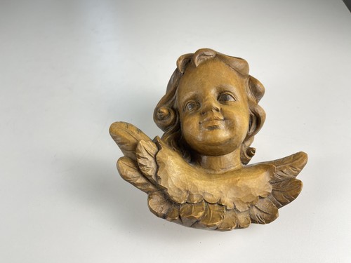 Figurine bois tête ange - figurine, en