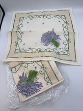 French Provencal Cotton Set of 6 Napkins Lavender Bouquet - Unmarked
