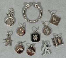 Weight Watchers WW Silver Tone Charm Set of 10 with Holder Ring 5% 10% 4 Months