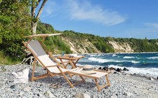 Chaise longue de jardin, chilienne, bois massif, tissu jaune