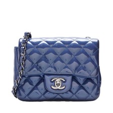 Chanel Blue Patent Classic Flap Petite Sac Silver Chain Crossbody Bag