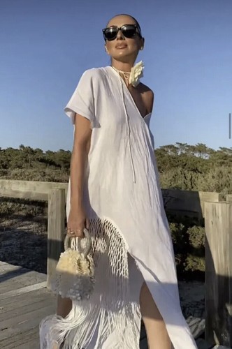 Robe zara lin frangé - zara, en