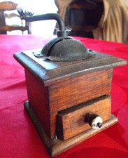Antique Small Coffee Grinder Drawer Wood And Porcelain Doll Toy