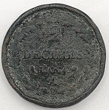 Monnaie (Bronze) :  2 Décimes