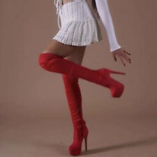 Bottes Hautes Femme Élastiques Noires Rouges Avec Talon A Aiguille 16 CM - KC26