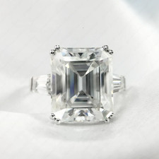 5.52 TCW Emerald & Baguettes Moissanite 3-Stones Engagement Ring Platinum Plated