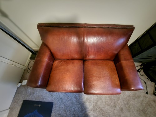 Leather love seat brown very - seat,