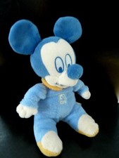 S4. DOUDOU PELUCHE DISNEY NICOTOY MICKEY PYJAMA BLEU COL JAUNE 26cm EXC. ETAT