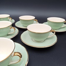 VILLEROY BOCH - 6 EARTHENWARE COFFEE CUPS METTLACH RHÔNE Ivory Green Gold No. 2