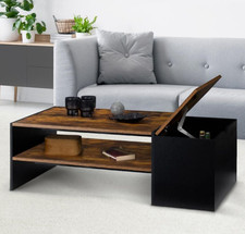 Table Basse Rustique Contemporaine - Bois - Rectangulaire - avec Coffre 